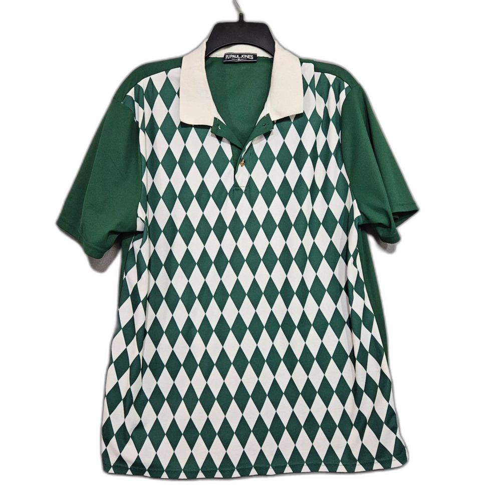 PJ Paul Jones XL Polo Shirt Diamond Pattern Kelly Green Golf Shirt